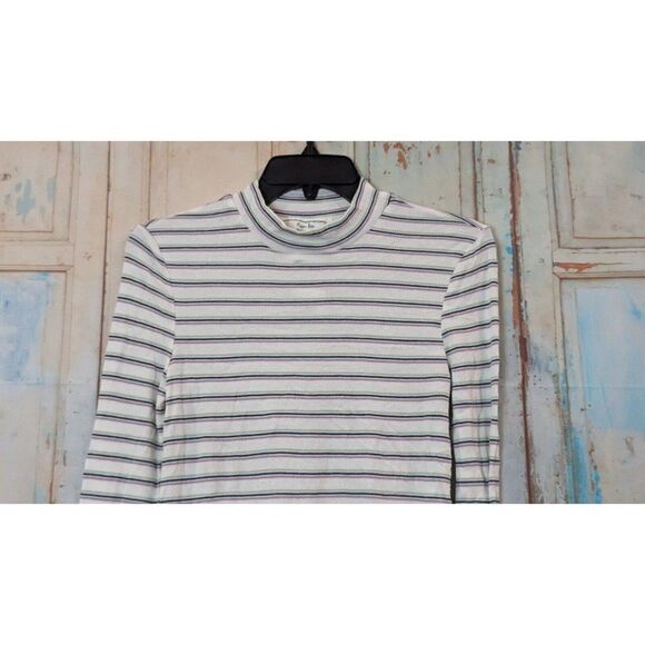 Hippie Rose Womens Size Large Ivory Striped Long Sleeve Mock Neck Blouse Top - Picture 3 of 9